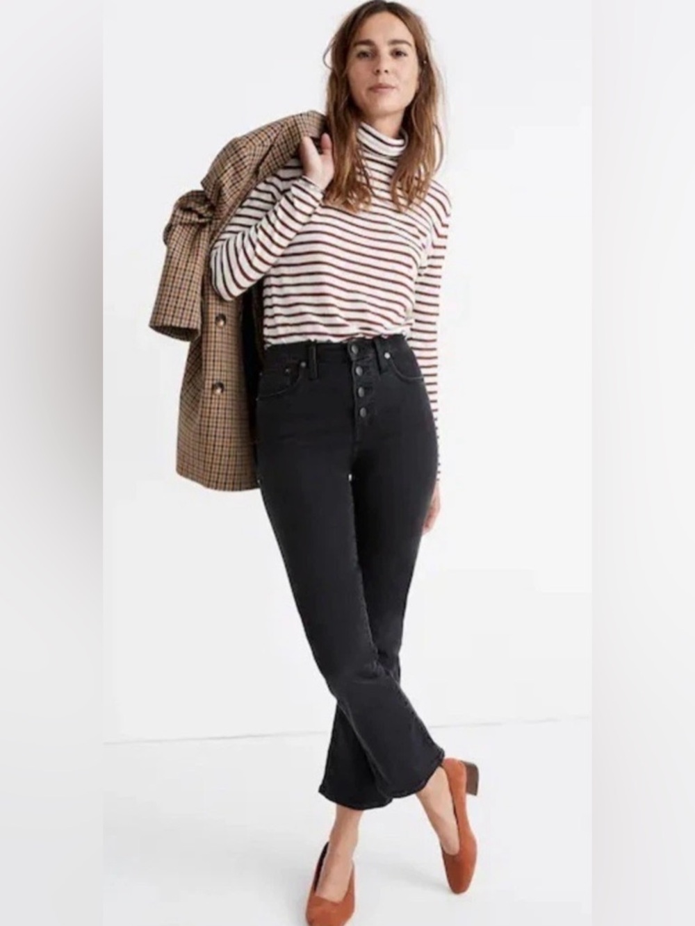 Madewell Cali Demi-Boot‎ High Rise Button Fly Jeans 25 Bellspring Faded Black